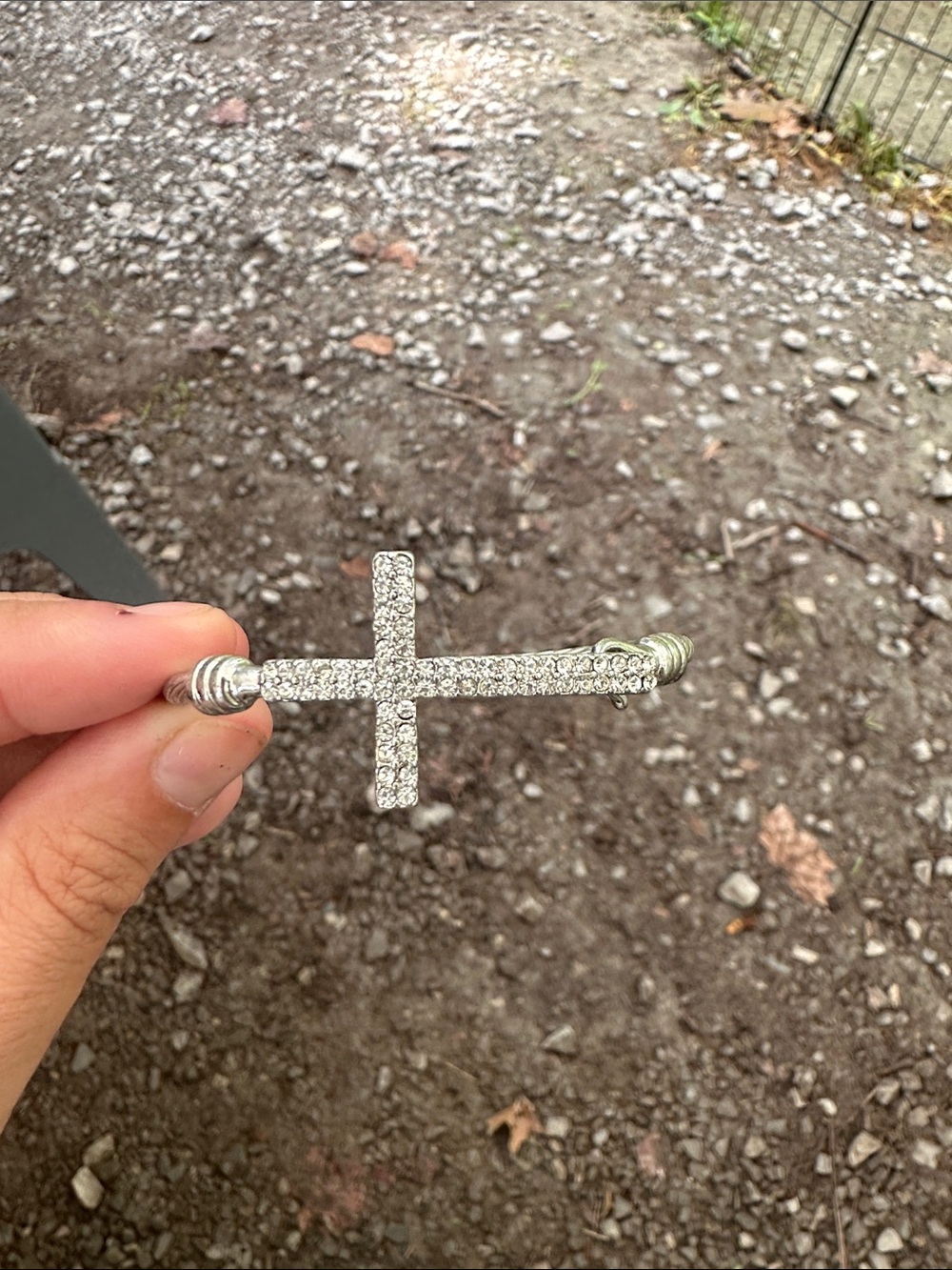 Silver Rhinestone Cross Bracelet